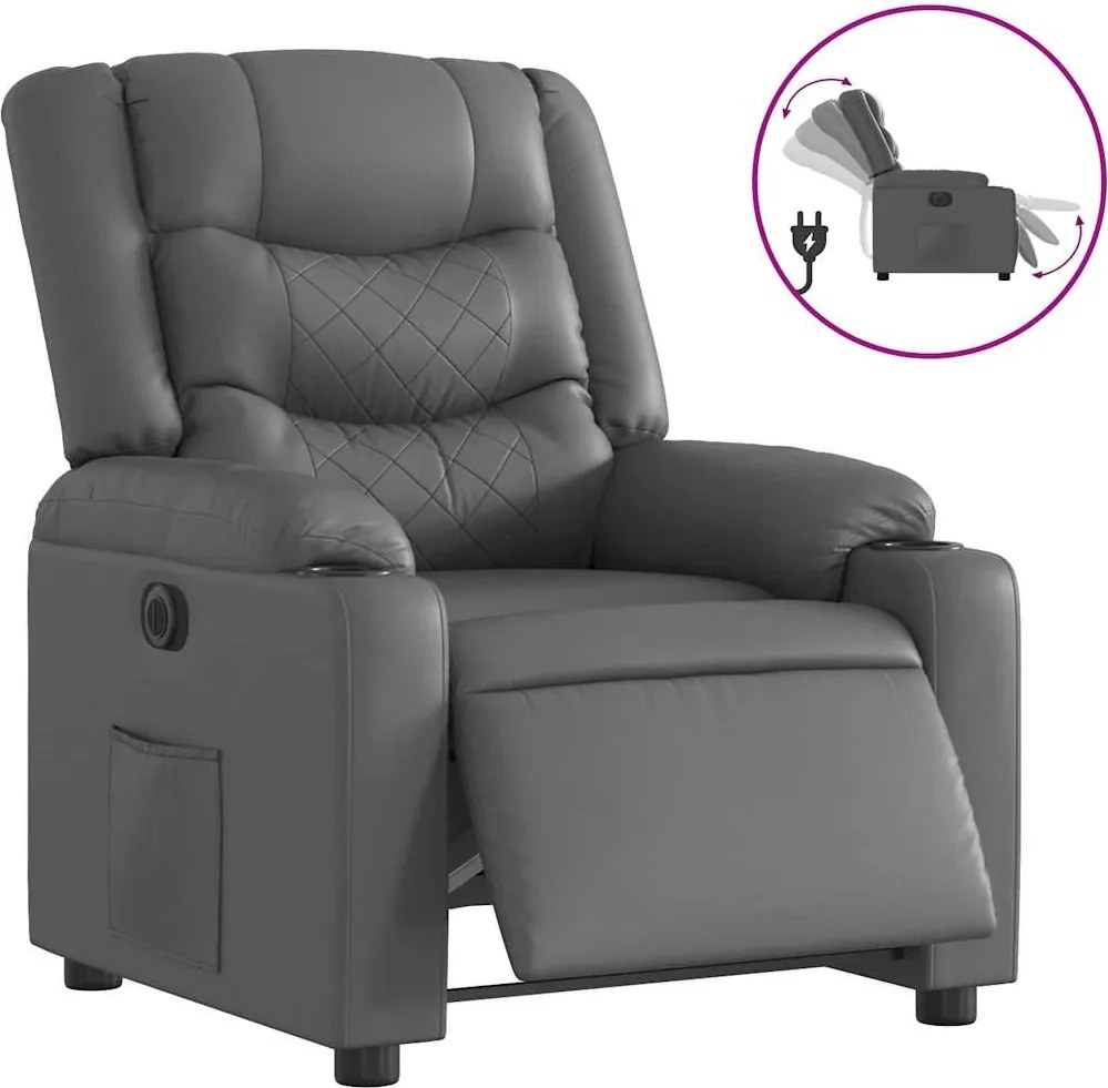 vidaXL Fotoliu rabatabil electric, gri, piele ecologică