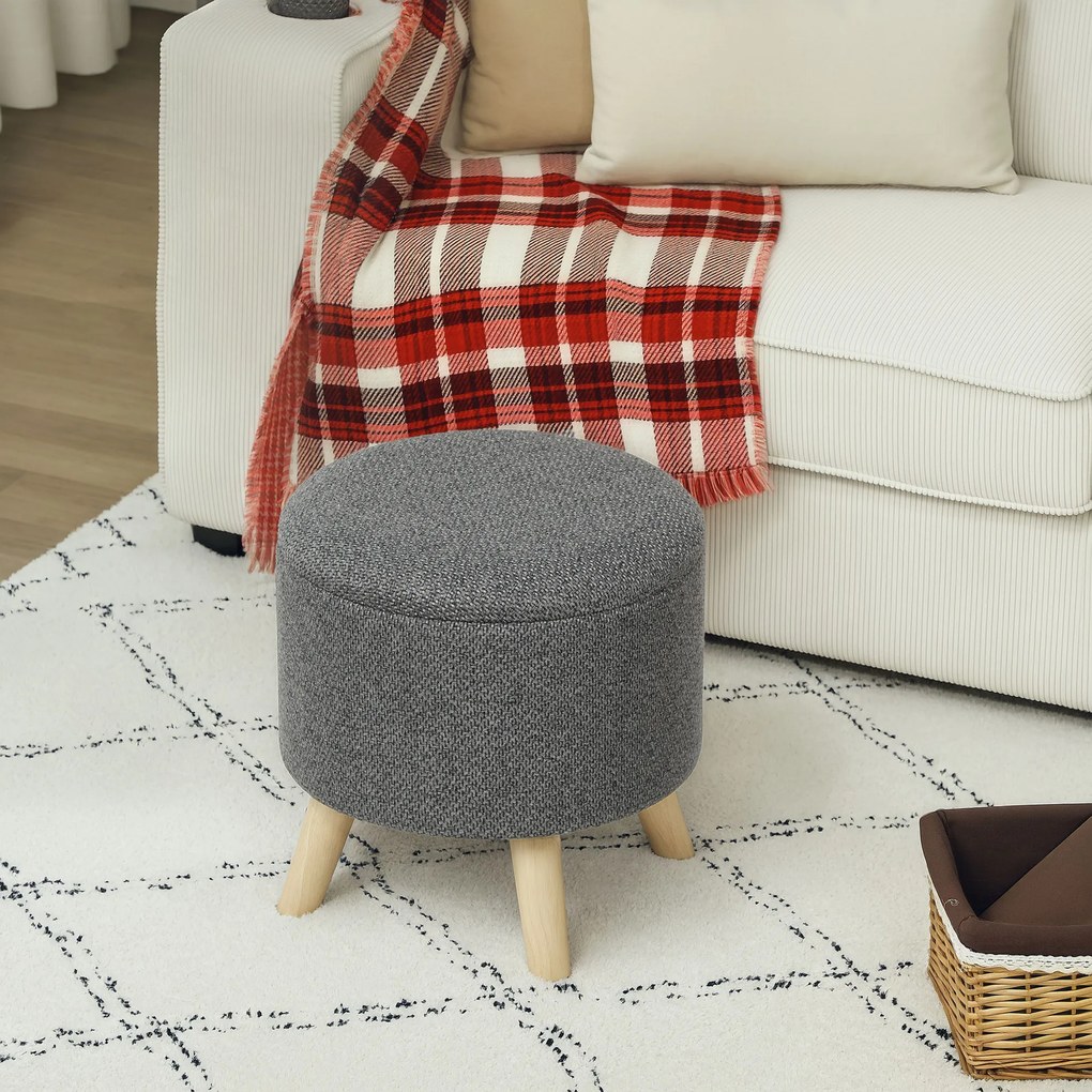 HOMCOM Pouf rotund picior de odihnă taburet cu depozitare picioare din lemn design modern gri | Aosom Romania