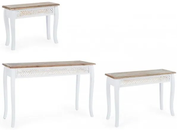 Set 3 console albe din Bambus si lemn de Brad, 120 - 90 - 60 cm, Rosen Bizzotto
