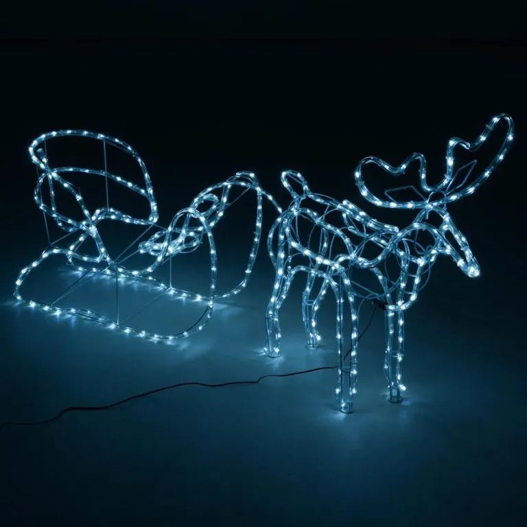 Decorațiune de Crăciun ren cu sanie, alb rece, 140 cm