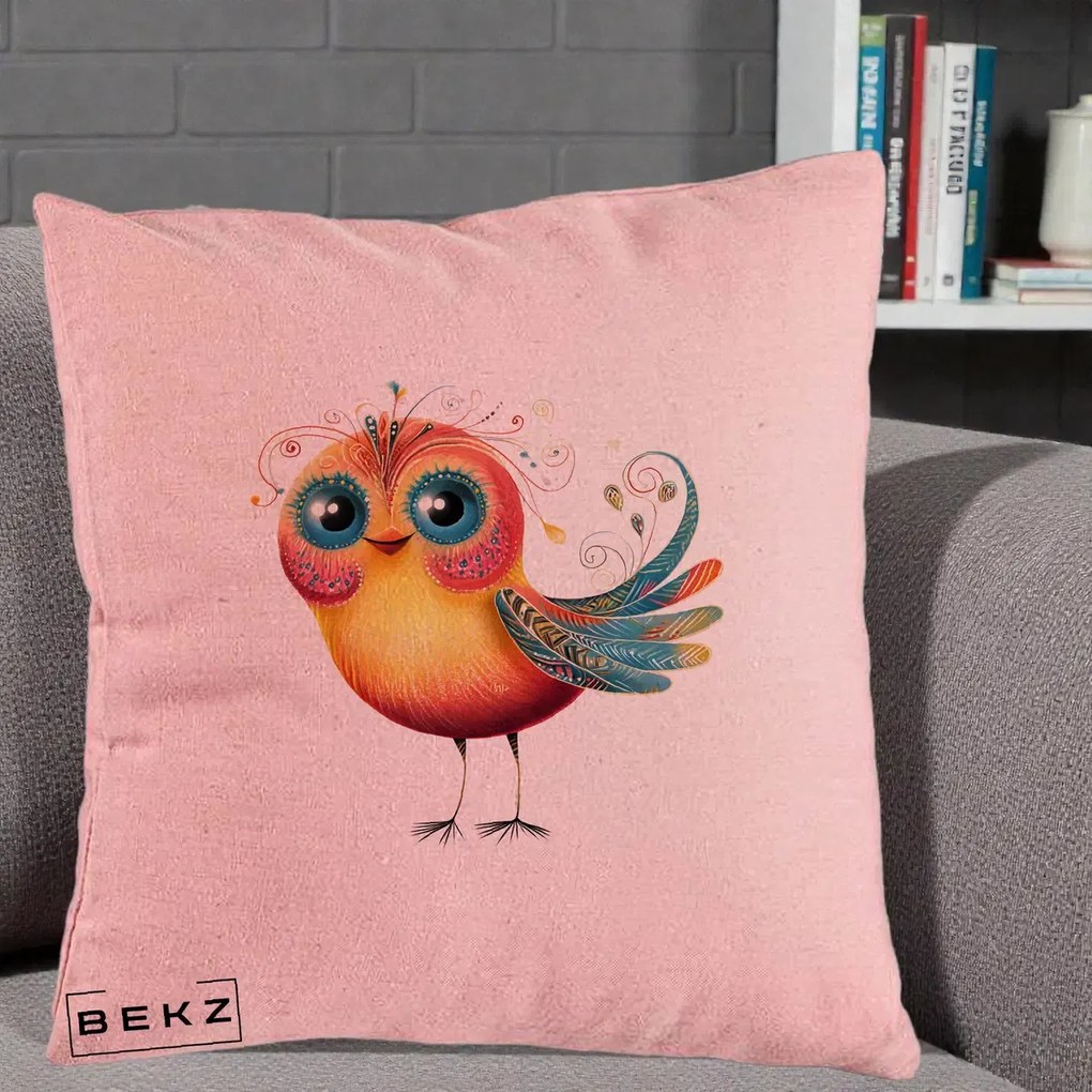 Perna Decorativa Pasare Vibranta cu Aripi Ornamentale, 40x40 cm, Roz, Husa Detasabila, Perna Inclusa, BEKZ®