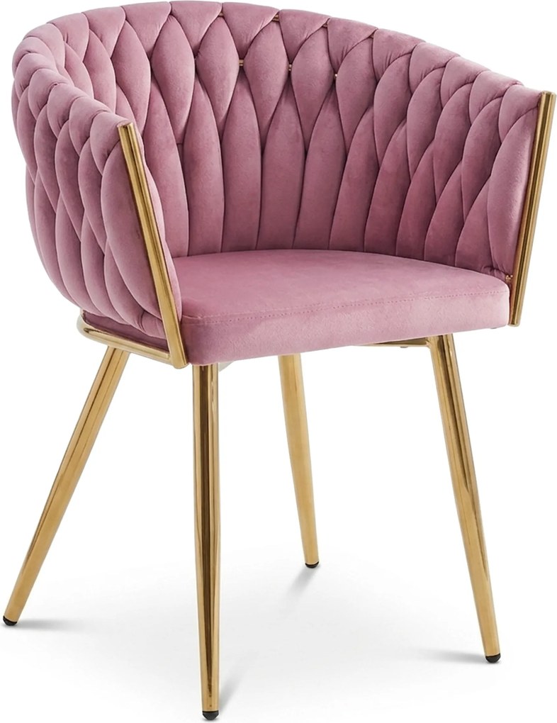 Scaun Dining Tip Fololiu Mira Catifea Roz, Picioare Aurii