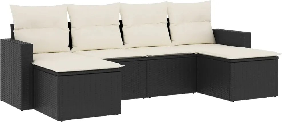 vidaXL Set mobilier de grădină cu perne, 6 piese, negru, poliratan