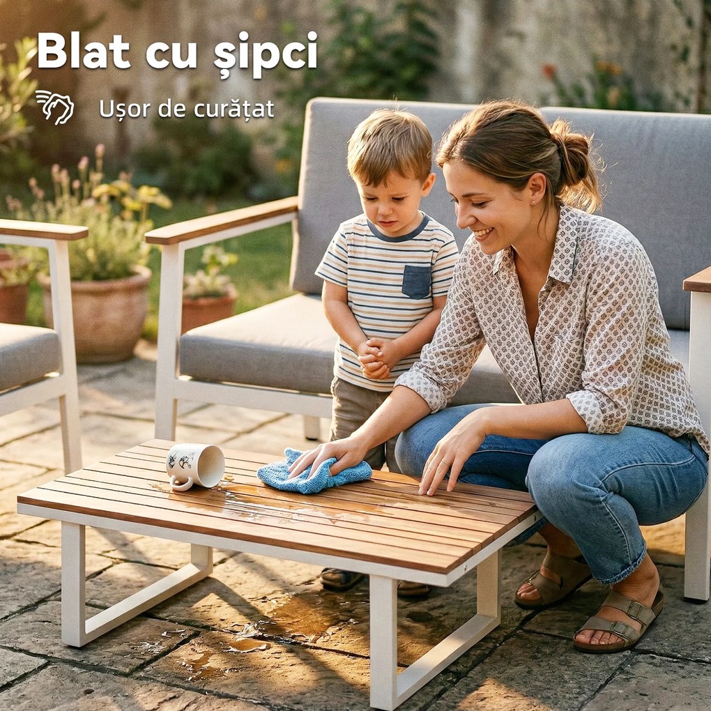 Outsunny Set Mobilier Grădină 4 Persoane: 2 Fotolii, Canapea, Măsuță | Aosom Romania