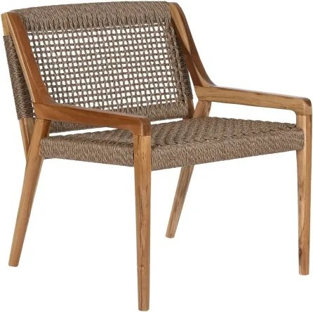 Scaun lounge cu brațe din lemn masiv de teak cu șezut și spătar împletite din fibră naturală, 65×62×72 cm, „Nairobi" |