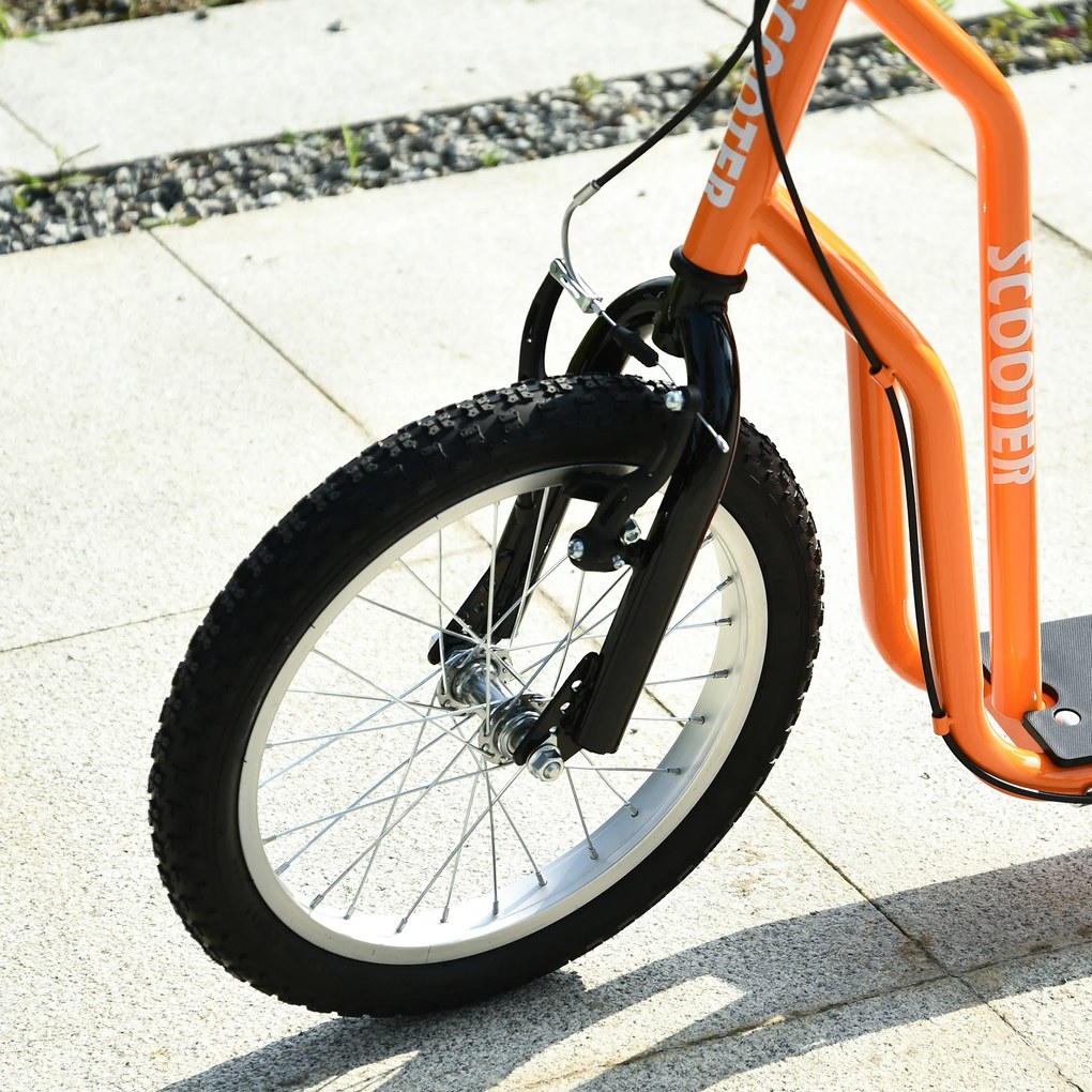 HOMCOM Kinderroller ab 5 jahre Trotinetă Tretinoter Cityroller Copii Scooter Kickboard cu Roți Gonflabile16/12 Inch Portocaliu 135 x 58 x 88-94 cm | Aosom Romania