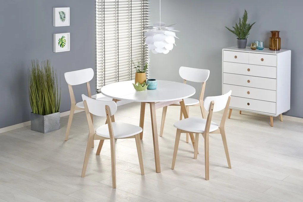 Masa extensibila Ruben alb/stejar miere - L102/142 x l102 x h73 cm