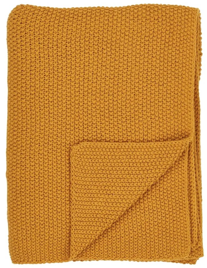 Pătură galbenă din bumbac reciclat tricotată 130x170 cm Santos – House Nordic