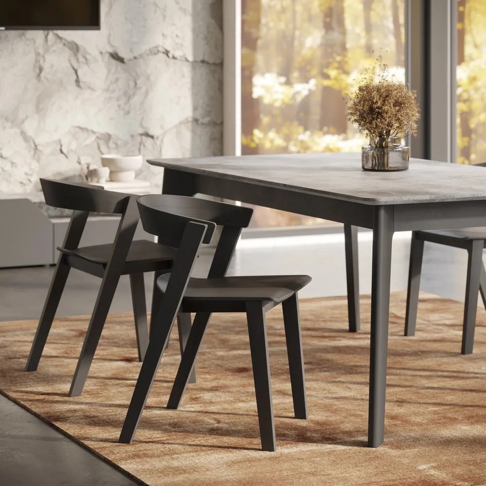Masă de dining neagră extensibilă cu blat cu aspect de lemn de beton 100x180 cm Shadow – TemaHome