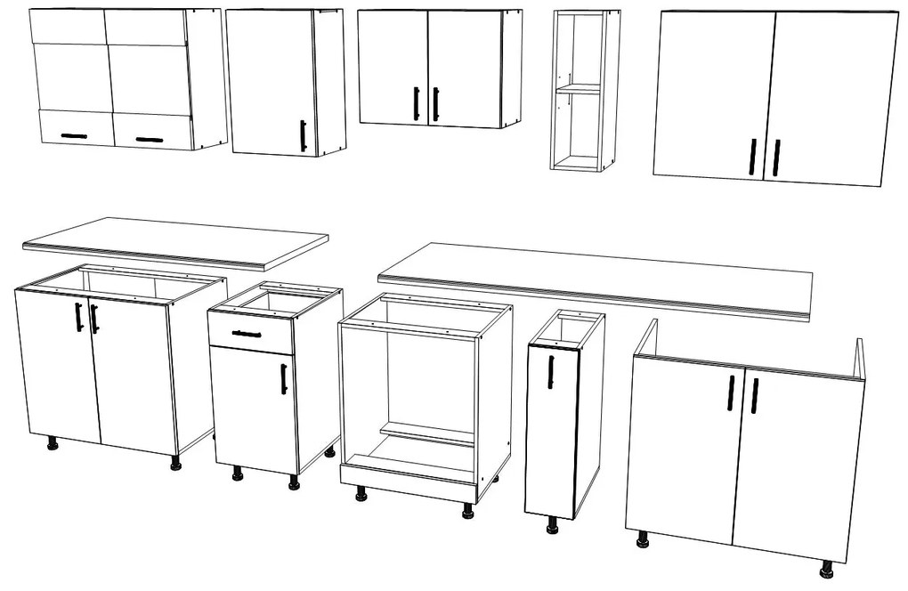 Set Bucatarie Karo V21, Stejar Sonoma Inchis/Alb, Blat Thermo 28 mm, L 280 cm