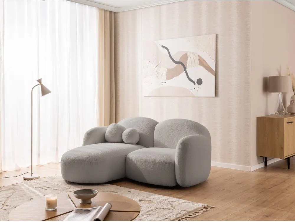 Colțar gri cu tapițerie din țesătură bouclé (cu colț pe partea stângă/cu șezlong) Orbit – Ropez