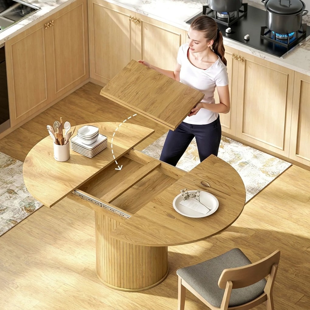 HOMCOM Masă Extensibilă Rotundă pentru 6-8 Persoane, culoare Lemn | Aosom Romania