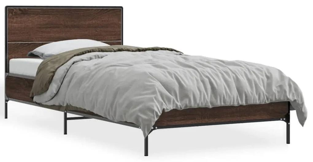 845526 vidaXL Cadru de pat, stejar maro, 100x200 cm, lemn prelucrat și metal