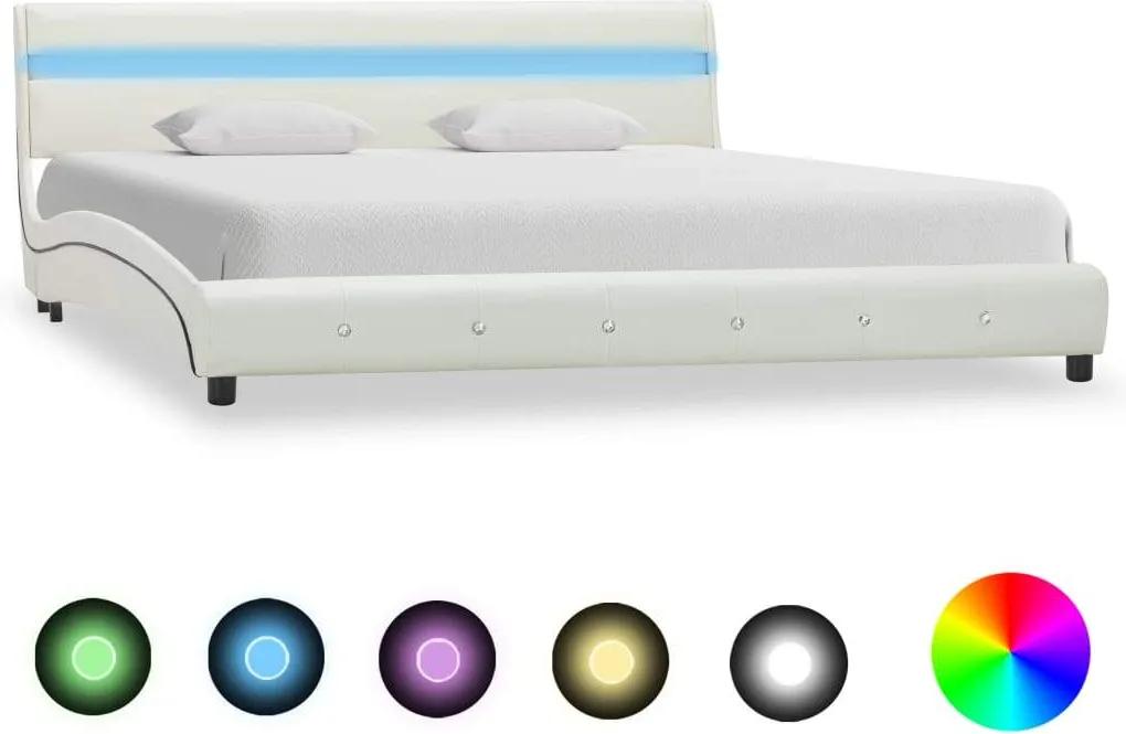 Cadru de pat cu LED, alb, 180 x 200 cm, piele artificiala