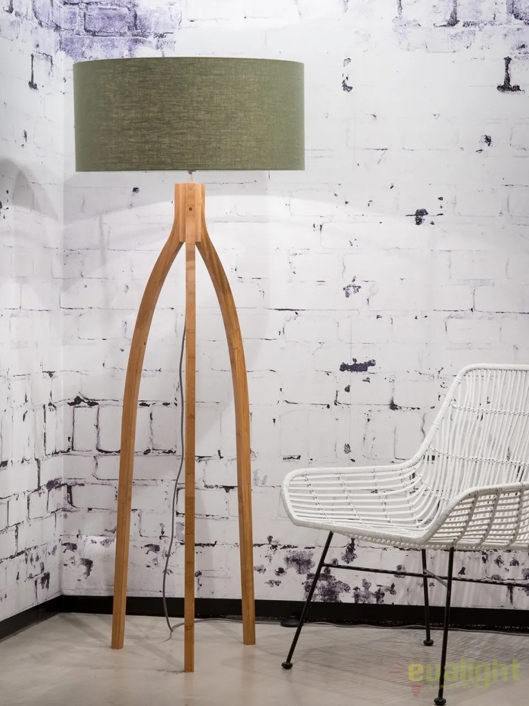 Lampadar cu trepied, realizat din materiale naturale, durabile si ecologice, Annapurna verde