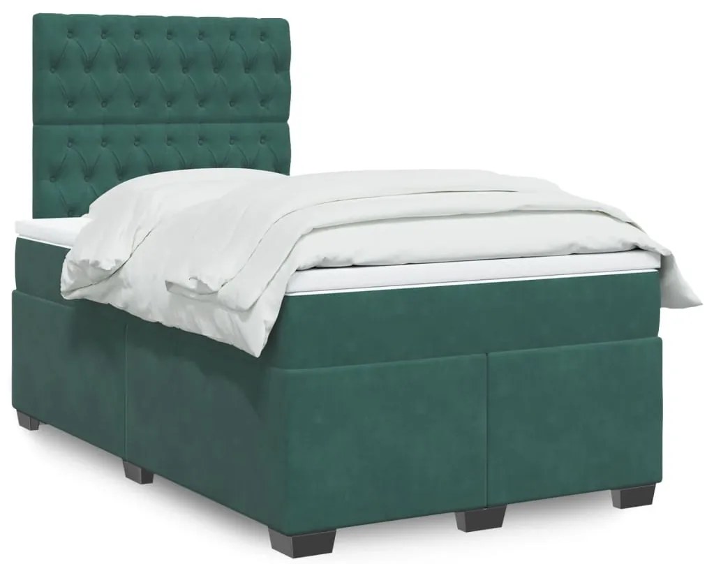 vidaXL Pat box spring cu saltea, verde închis, 120x200 cm, catifea