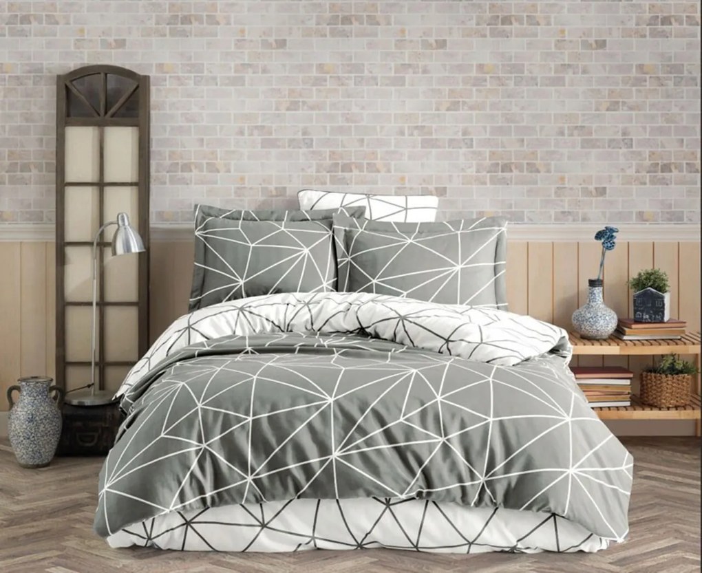 Lenjerie de pat pentru o persoana (EU) (IT), L'essentiel Maison, Metaverse, Gri/Alb