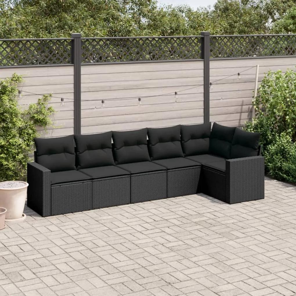 3218975 vidaXL Set mobilier de grădină cu perne, 6 piese, negru, poliratan
