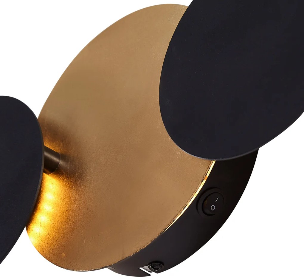 Lampă de perete modernă neagră cu auriu, incl. LED cu 3 trepte de intensitate, 3 lumini - Sunrise 3