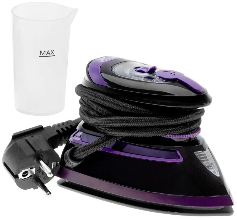 Fier de ca lcat cu abur de calatorie Adler AD 5049, 420 W, 30 ml, Placa ceramica, Abur/uscat, Negru/Violet