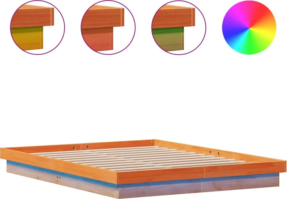 vidaXL Cadru de pat cu LED, maro ceruit, 160x200 cm, lemn masiv de pin