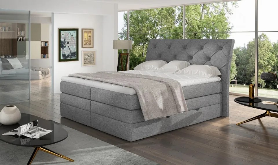 Pat tapitat boxspring, cu spatiu pentru depozitare, 140 x200, Mirabel 142, Eltap (Culoare: Gri deschis texturat / Sawana 21)