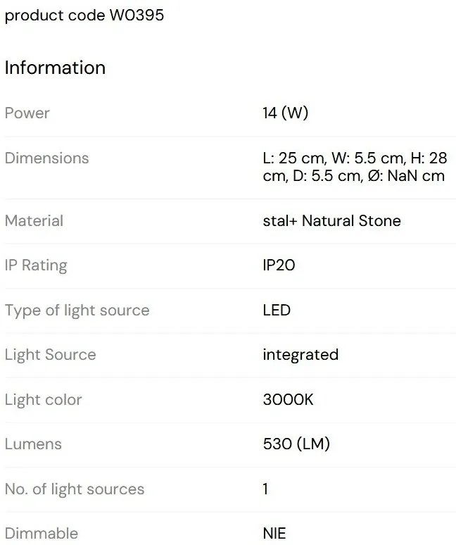 Aplica de perete LED, Travertin, Natur, Travertino 14W