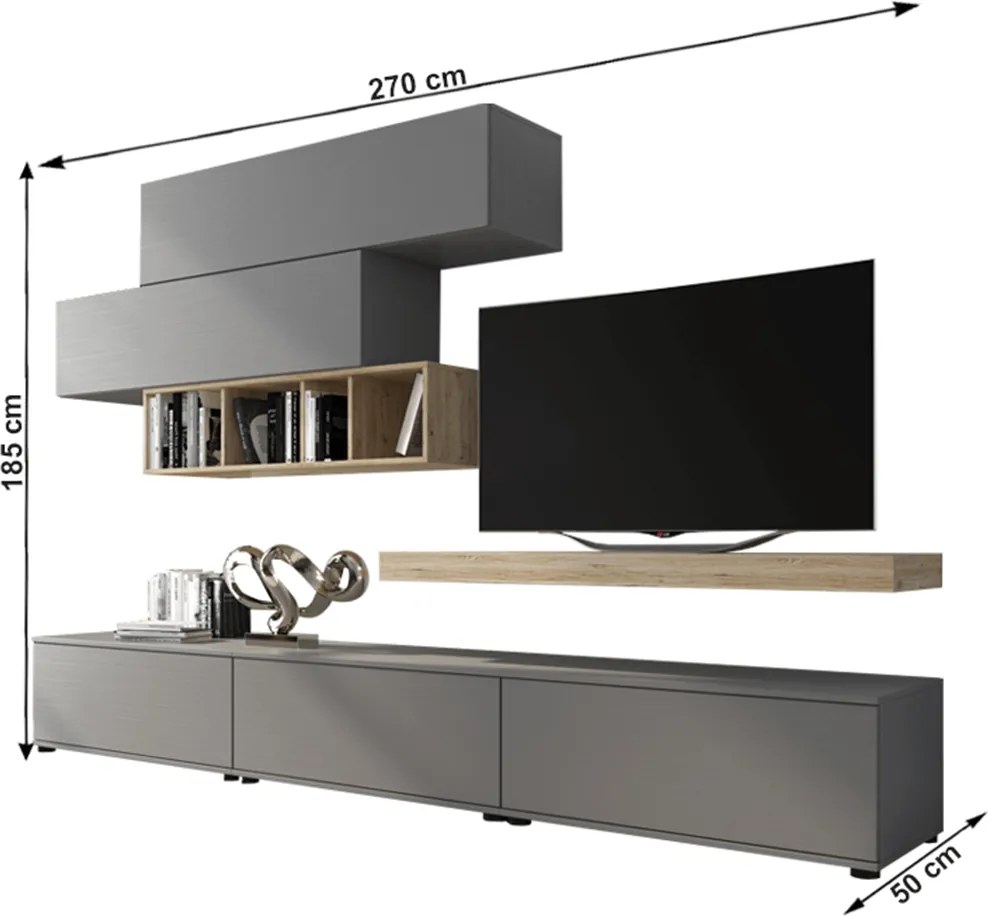Ansamblu living, gri/stejar san remo, KORFU