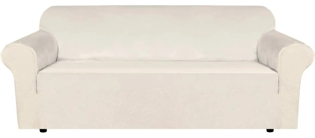 Husa elastica din catifea, canapea 3 locuri, cu brate, crem, HCCJ3-03