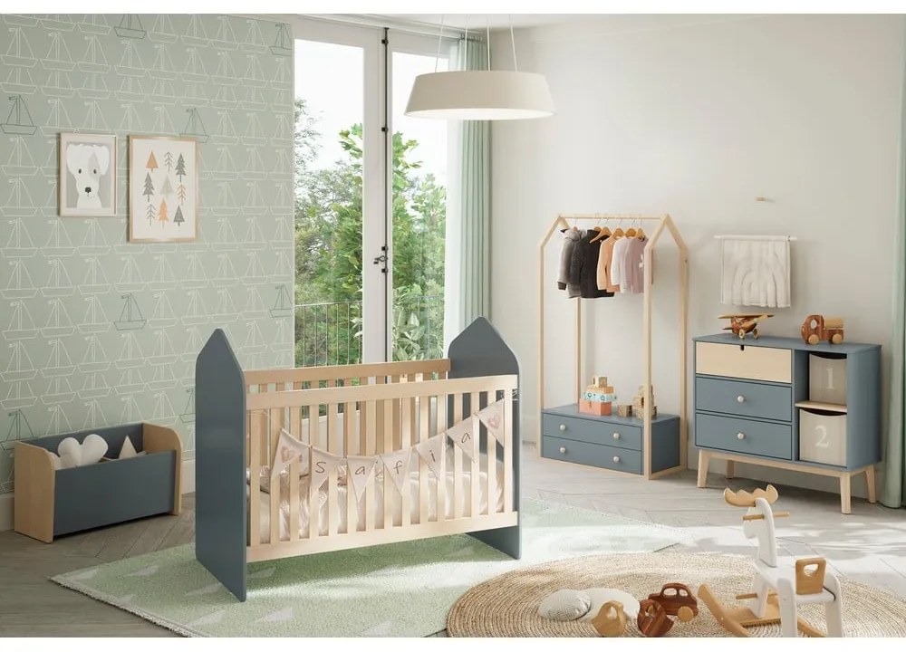 Pătuț în culoare naturală/verde prăfuit cu aspect de lemn de pin 60x120 cm Estefania – Marckeric