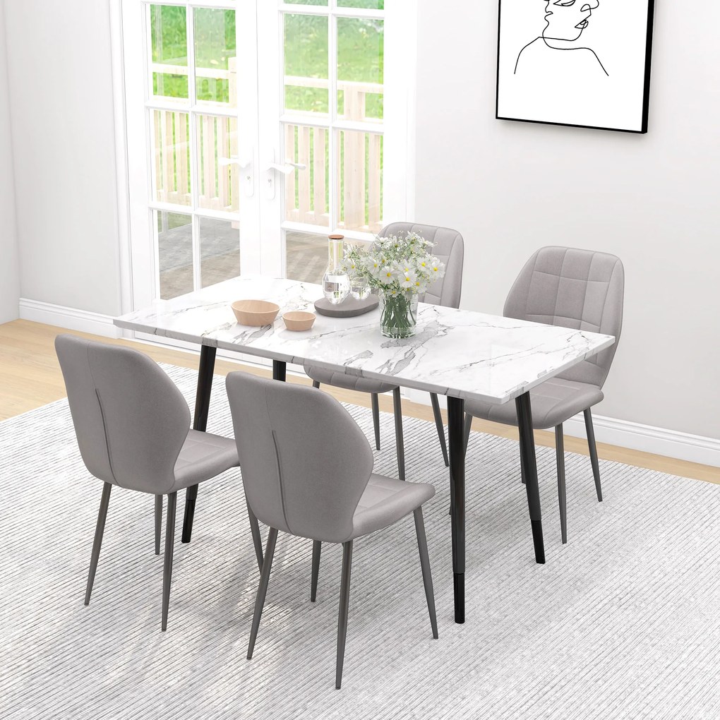 HOMCOM Set of Four Modern Style Flannel Dining Chairs - Light Grey | Aosom Romania