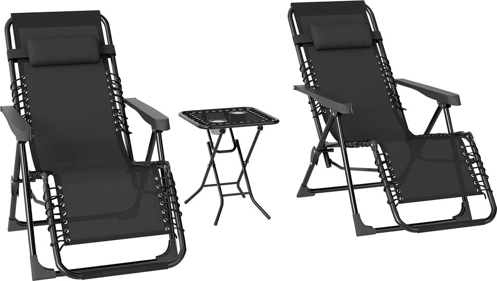 Outsunny Set de 2 Șezlonguri de Grădină cu Gravitație Zero și Măsuță cu Suport pentru Pahare, 47x47x54 cm, Gri | Aosom Romania