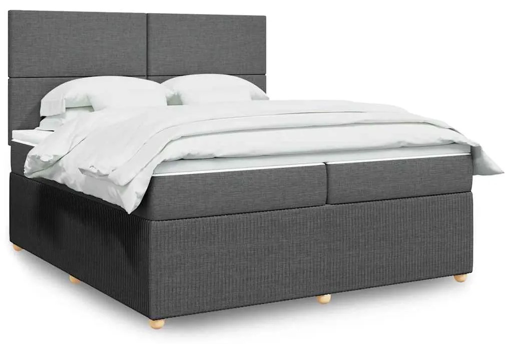 vidaXL Pat box spring cu saltea, gri închis, 200x200 cm, textil