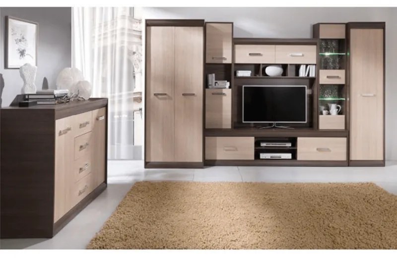 Mobilă Living KORINA Pal/Mdf Stejar Deschis/Stejar Inchis