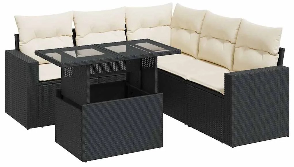 3326317 vidaXL Set mobilier de grădină cu perne, 6 piese, negru, poliratan