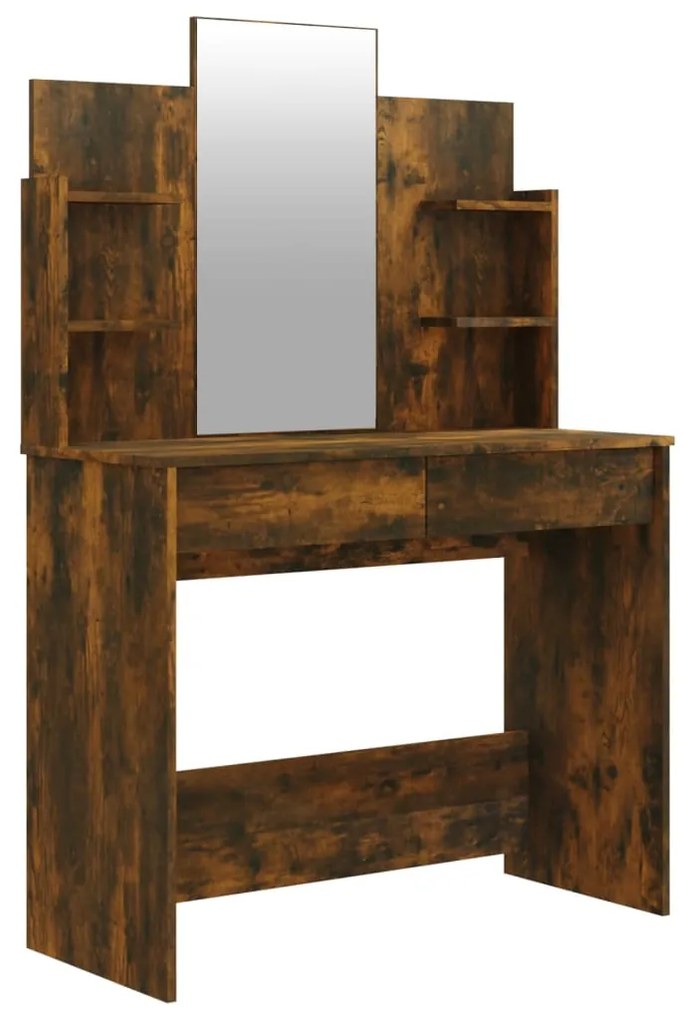 820496 vidaXL Masă de toaletă cu oglindă, stejar fumuriu, 96x40x142 cm