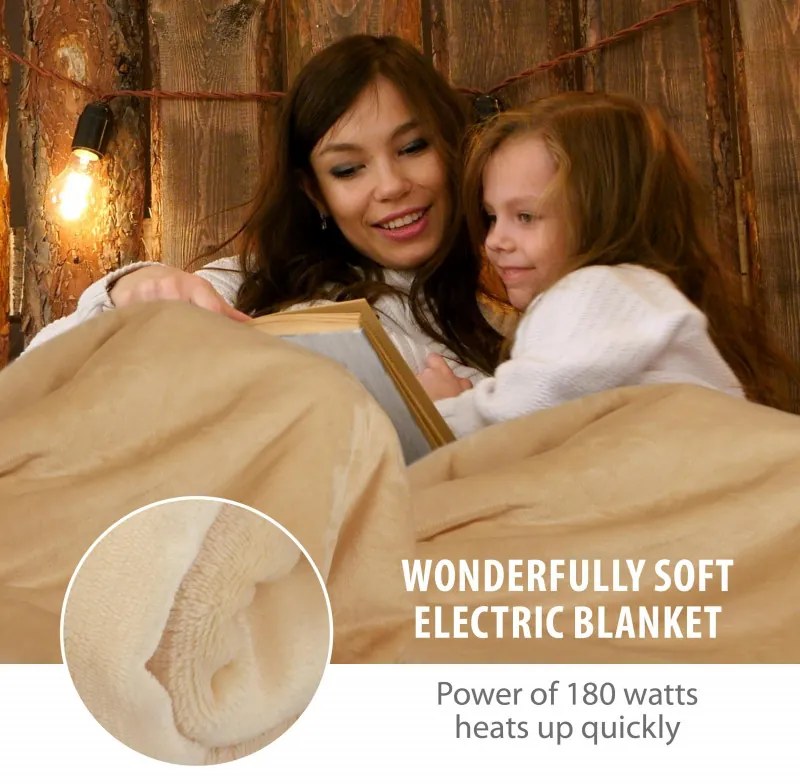 Patura electrica Alpina, 180W, 180x130 cm, Timer, 10 setari de caldura, Telecomanda, Bej