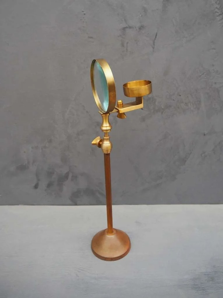 Suport de lumanare, cu lupa, din lemn, H32cm, Magnifier