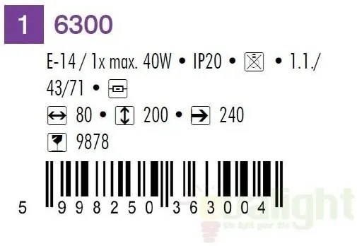 Aplica de perete, crom satinat, cablu cu intrerupator Soma 6300 RX