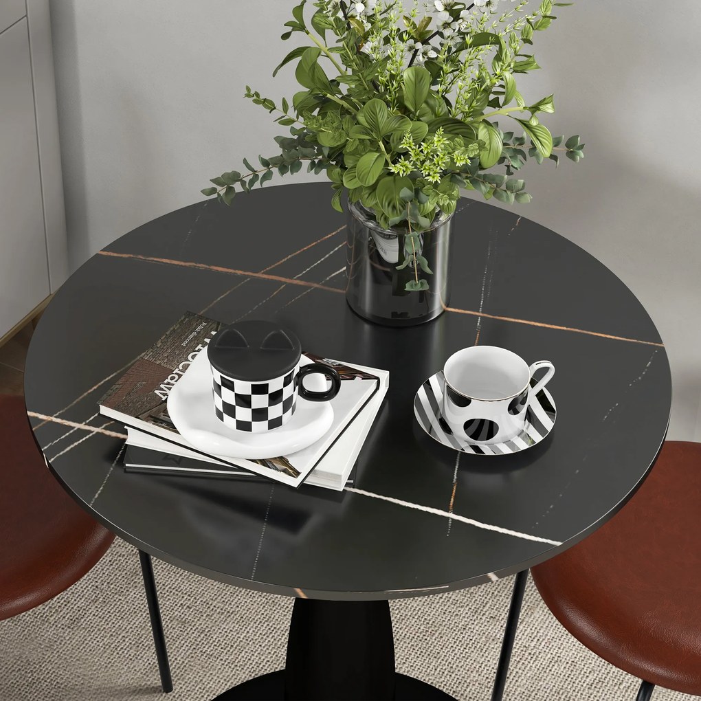 HOMCOM Masă rotundă, oțel vopsit în pulbere, MDF cu melamină, picioare antiderapante, 70 x 74 cm, Negru | Aosom Romania