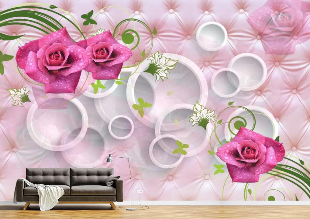 Tapet Premium Canvas - Trandafiri roz cu roua 3d abstract