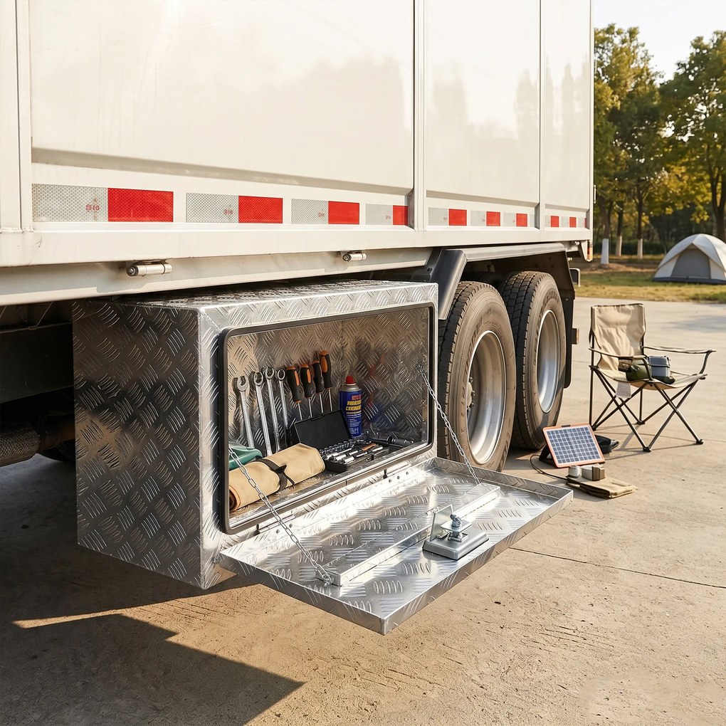 HOMCOM Cutie de Unelte din Aluminiu cu Încuietoare și 2 Chei, Cutie de Depozitare 96L, Rezistentă și Impermeabilă, pentru Pick-Up, Camper, Remorci, 76,2x35,5x40,6cm, Argintiu | Aosom Romania