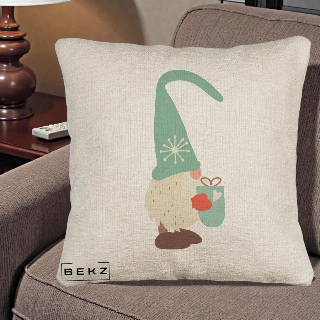 Perna Decorativa Gnom Nordic cu Cana Calda Menta, 40x40 cm, Bej Canapea, Husa Detasabila, Perna Inclusa, BEKZ®