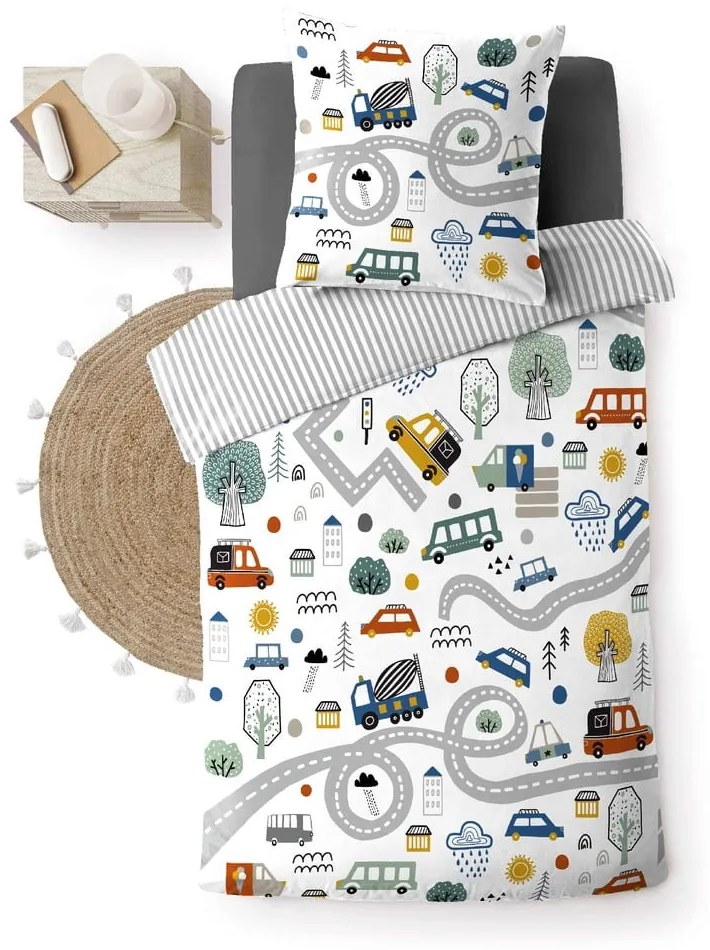Lenjerie de pat pentru copii albă din bumbac pentru pat de o persoană 140x200 cm Pti Bolide – douceur d'intérieur