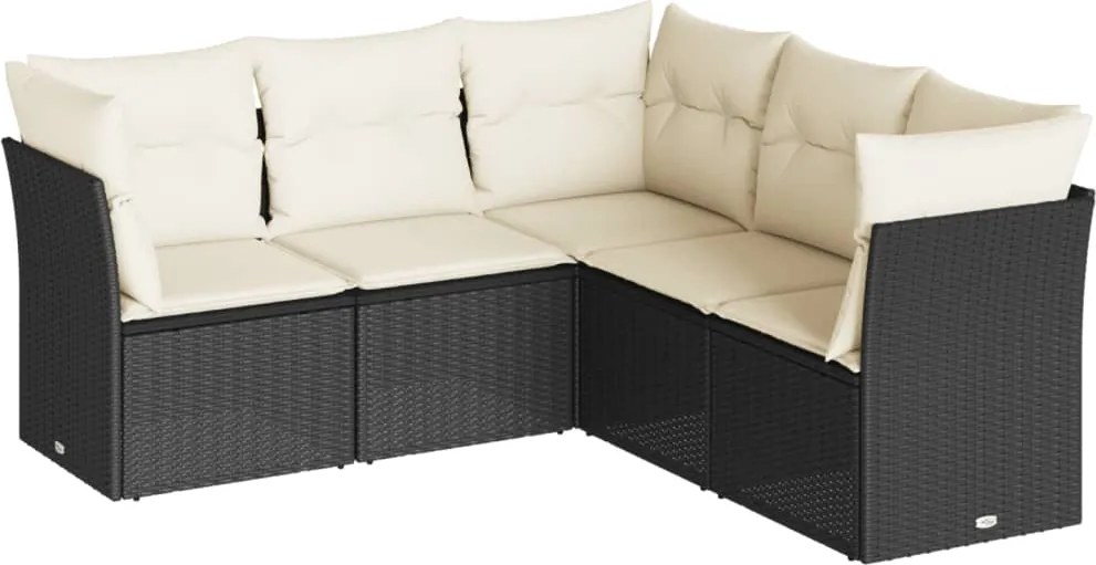 vidaXL Set mobilier de grădină cu perne, 5 piese, negru, poliratan