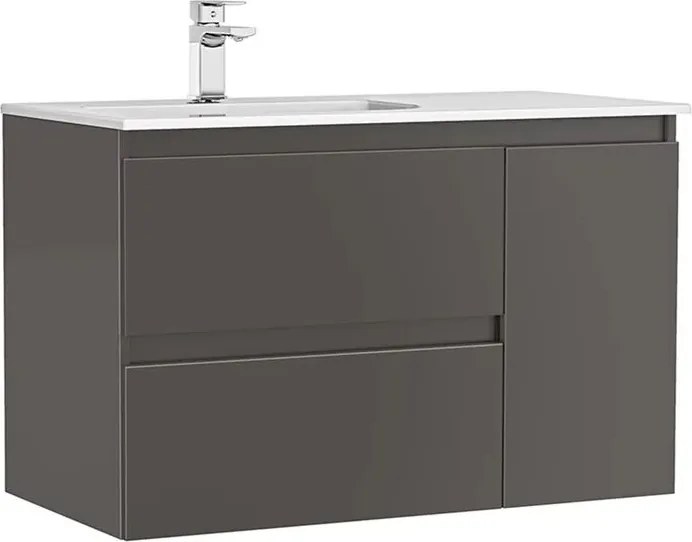 Set dulap baza suspendat Gala Daily antracit 2 sertare 1 usa si lavoar 90 cm