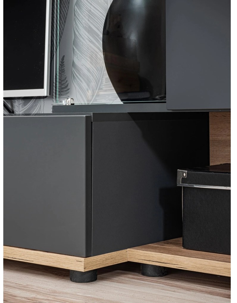 Mobilier living Siluett (antracit + stejar wotan) (cu iluminat LED). 1097583