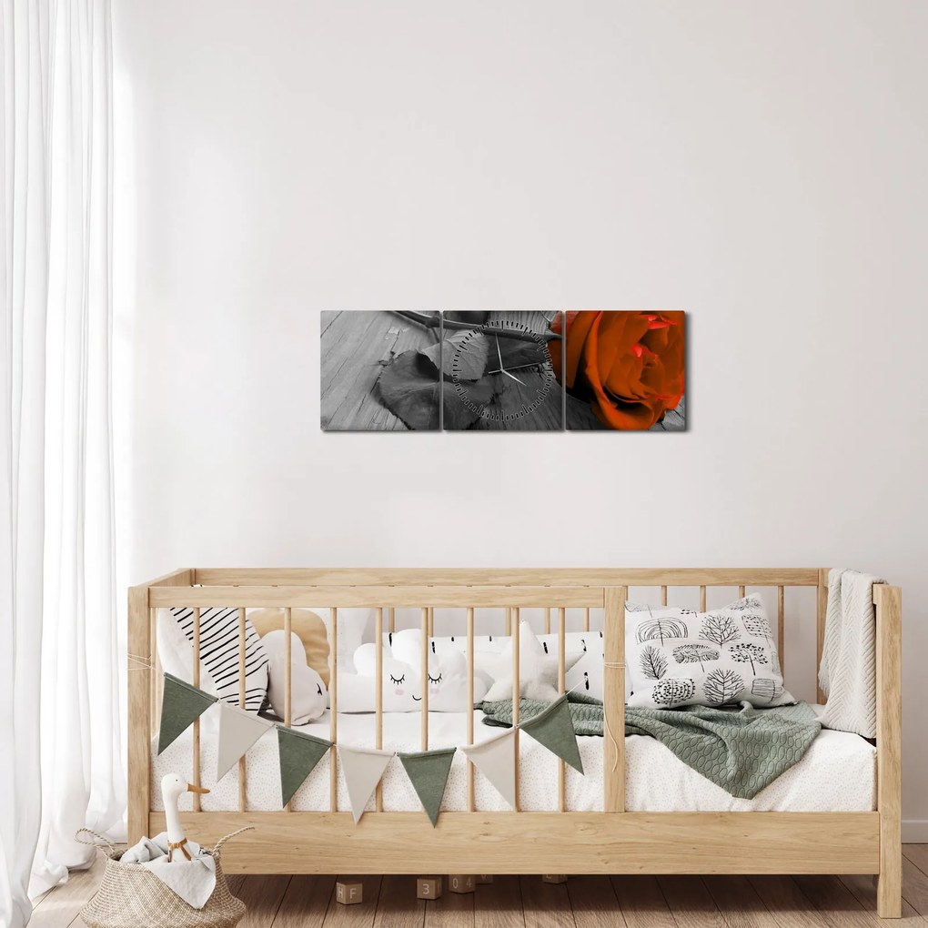 Tablou - Trandafir portocaliu (cu ceas) (90x30 cm)