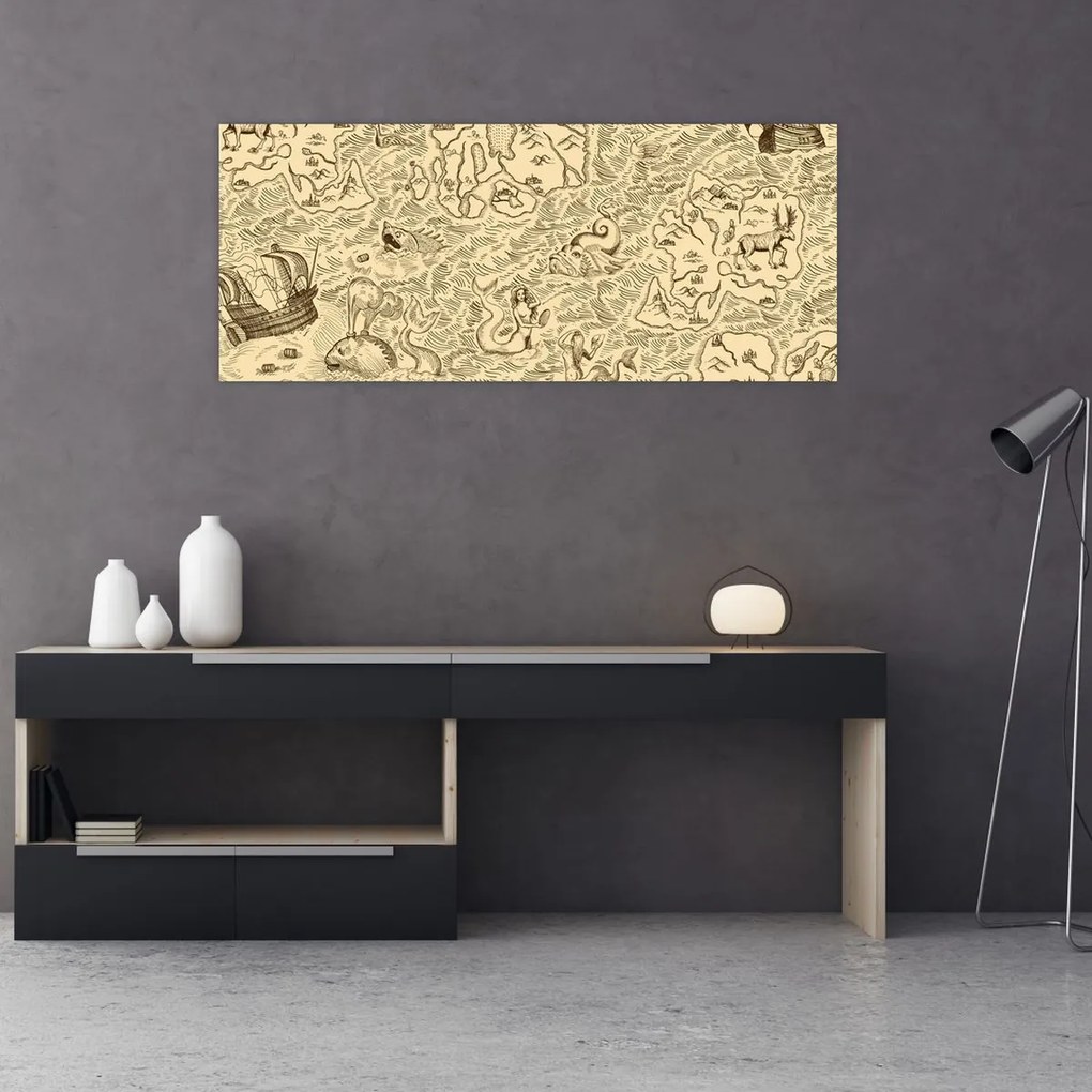 Tablou - Harta de epocă, ilustrații (120x50 cm)