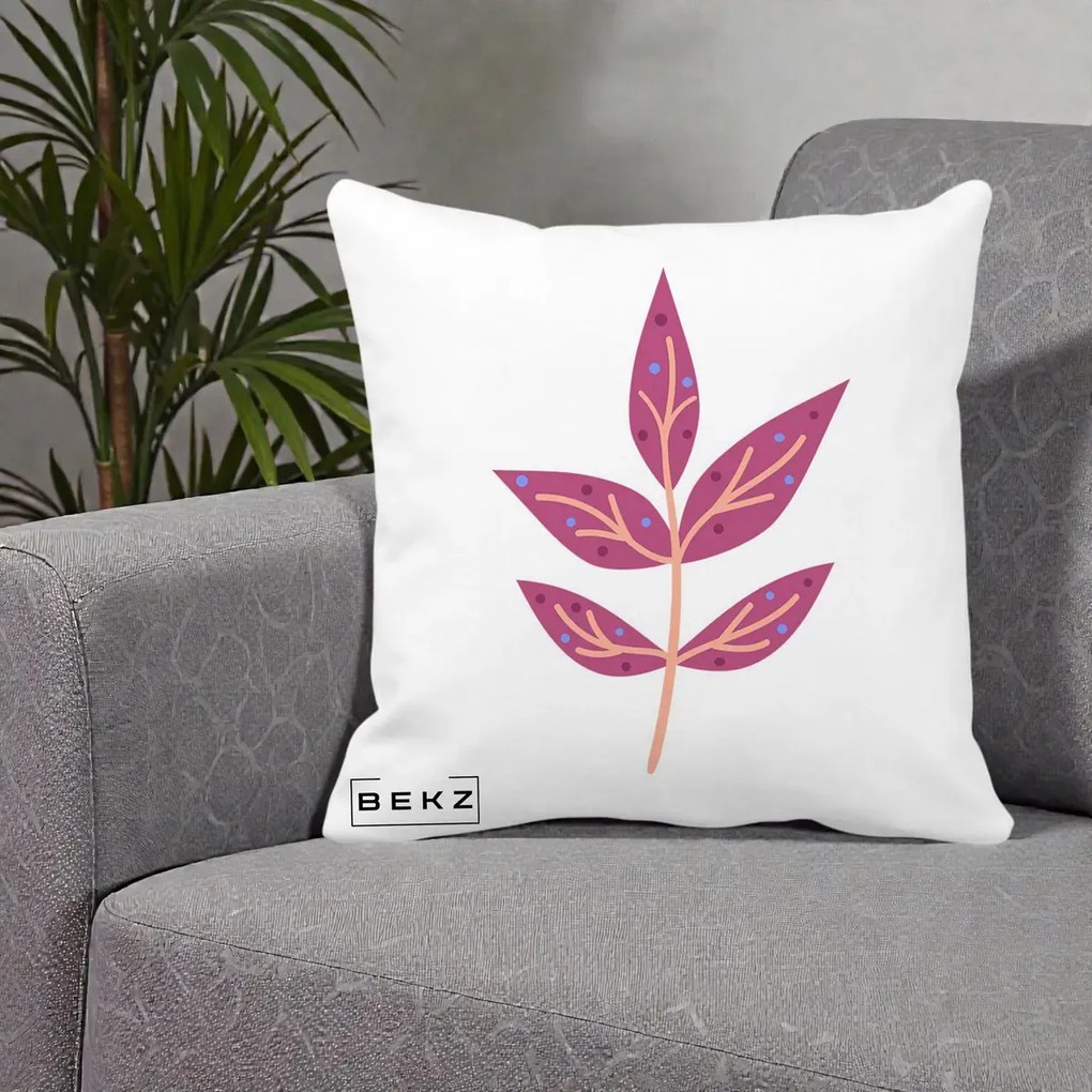 Perna Decorativa Ramura Botanica Mov, 40x40 cm, Alba Mata, Husa Detasabila, Perna Inclusa, BEKZ®